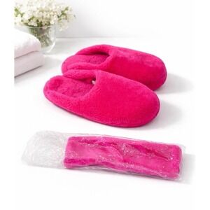 Pink Plush Slippers + Sleep Eye Mask Set Youth Girl's Size 5/6 Target